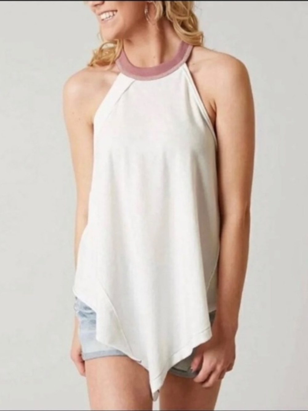 Twin Peaks Halter Tank Top Ivory Cream Handkerchief Hem Boho M